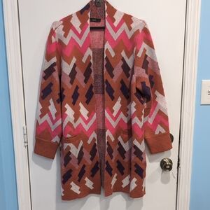 Steffen Schraut Aztec Zigzag Orange/Pink Women's Open Front Cardigan Size 48/XL